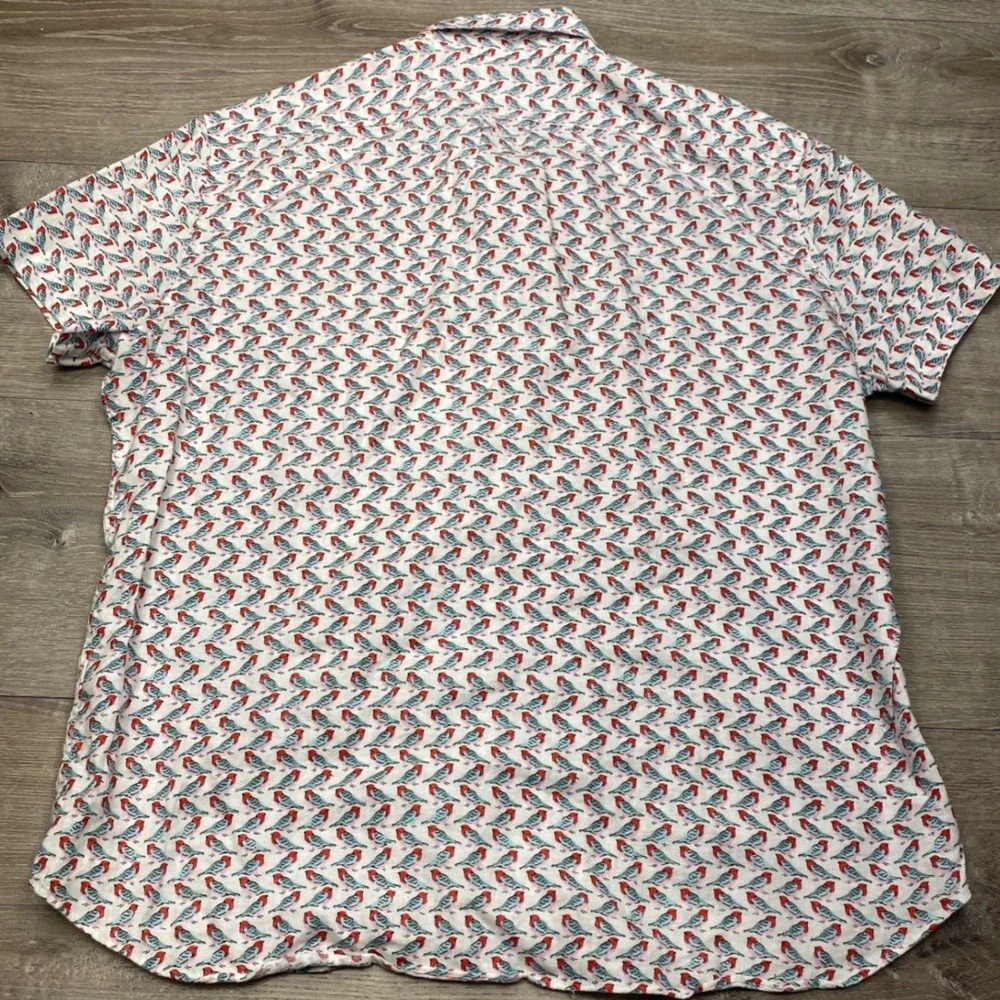 J.Crew Button Down Mens XL White Bird 100% Linen Slim Short Sleeve Casual Shirt - Picture 2 of 7